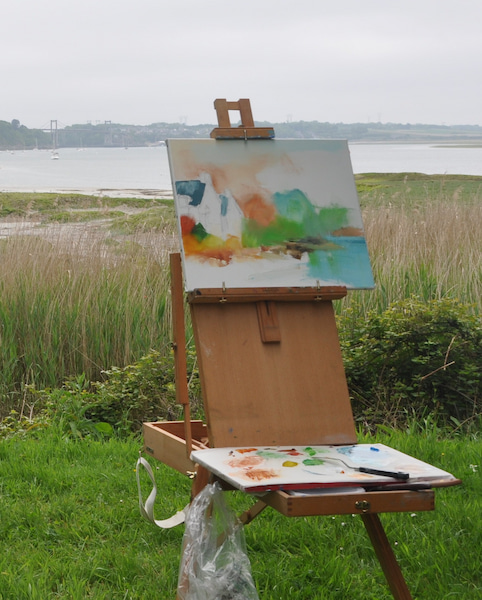 Chevalet de peintre avec peinture en cours sur le pont saint hubert